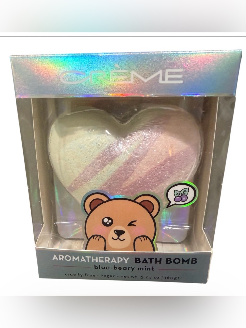Creme Bath Bomb Aromatherapy Blue-Beary Mint Heart -Sealed
